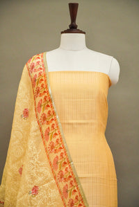 Handwoven Mellow Yellow Banarsi Pure Tussar Munga Suit Set