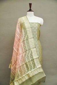 Handwoven Moss Green Banarsi Pure Organza Silk Suit Set