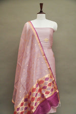 Handwoven Mauve Pink Banarsi Pure Moonga Silk Suit Set