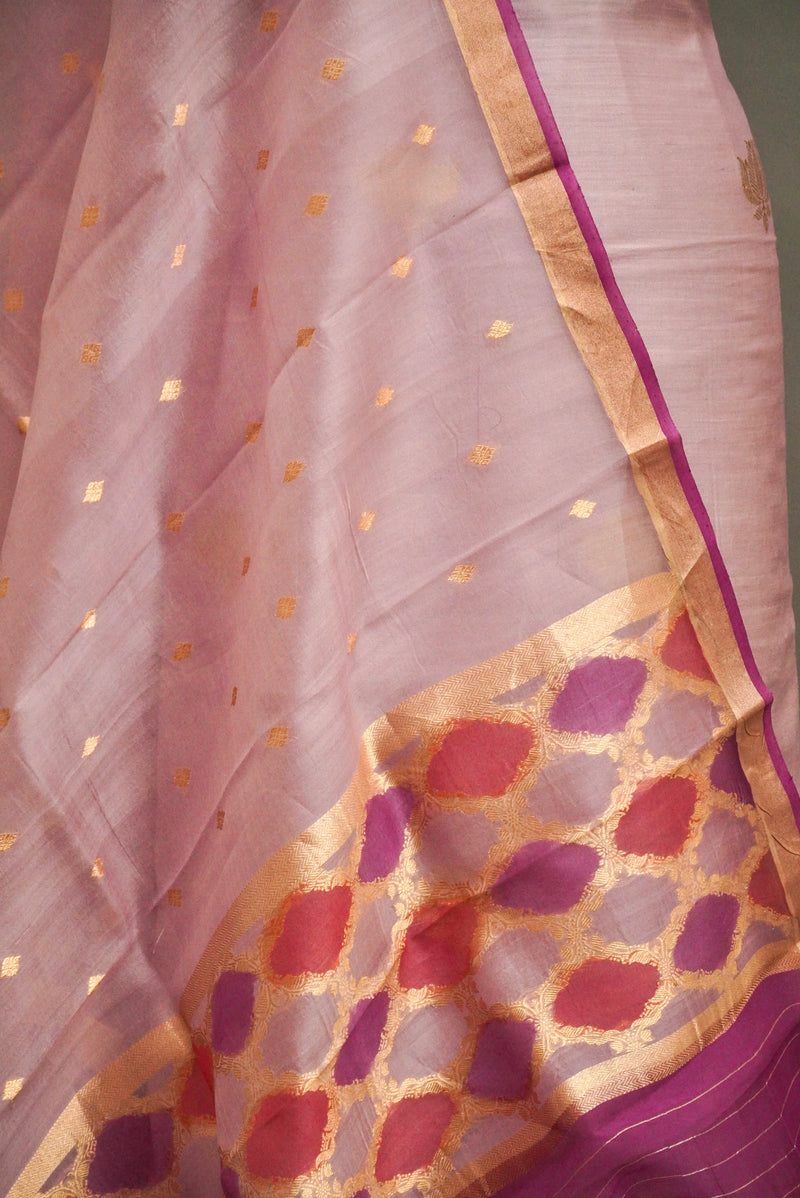 Handwoven Mauve Pink Banarsi Pure Moonga Silk Suit Set
