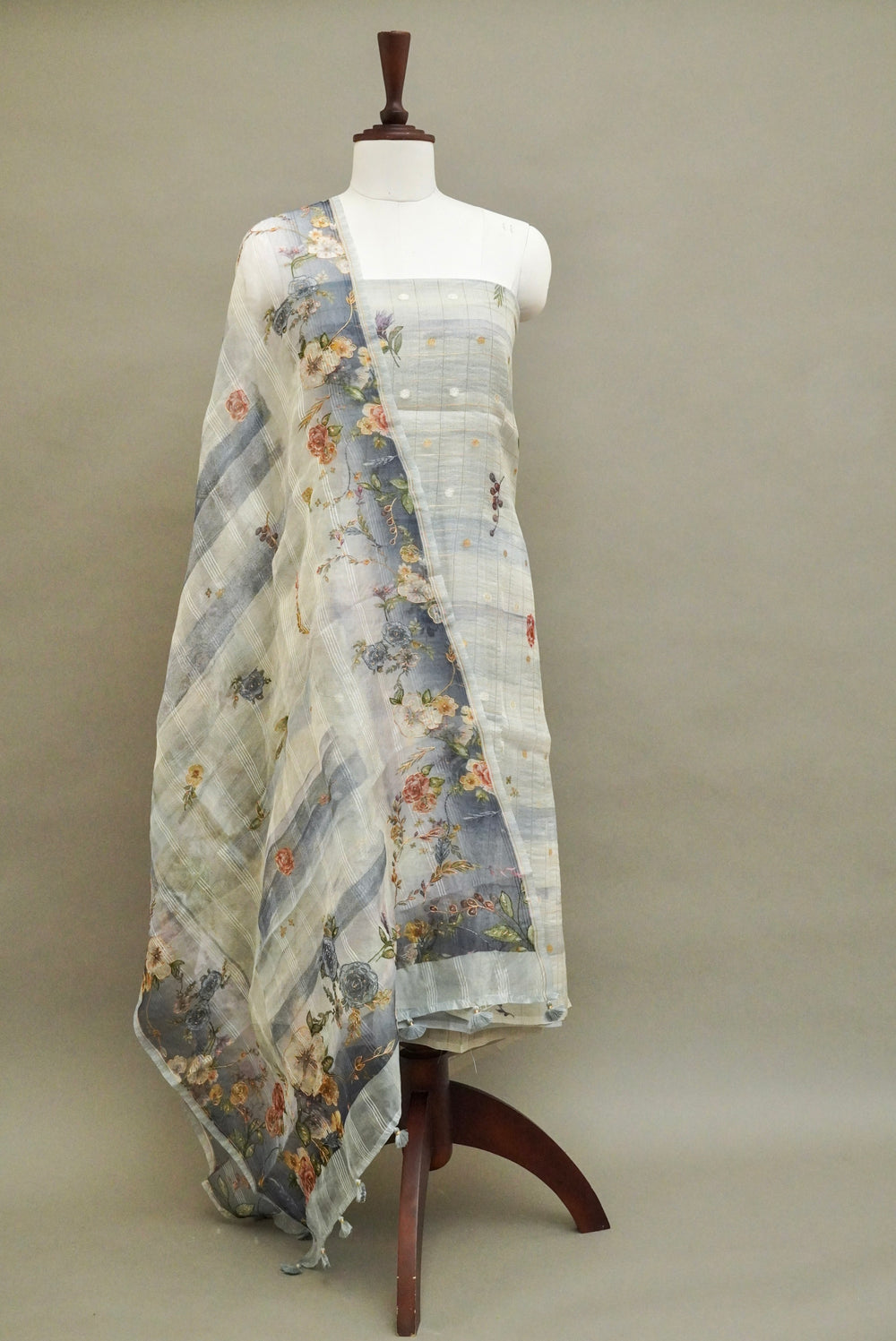 Handwoven Aqua Blue Banarsi Pure Tussar Munga Suit Set