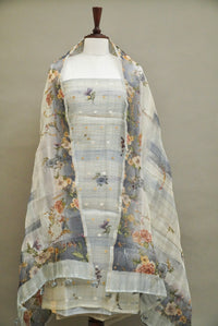 Handwoven Aqua Blue Banarsi Pure Tussar Munga Suit Set