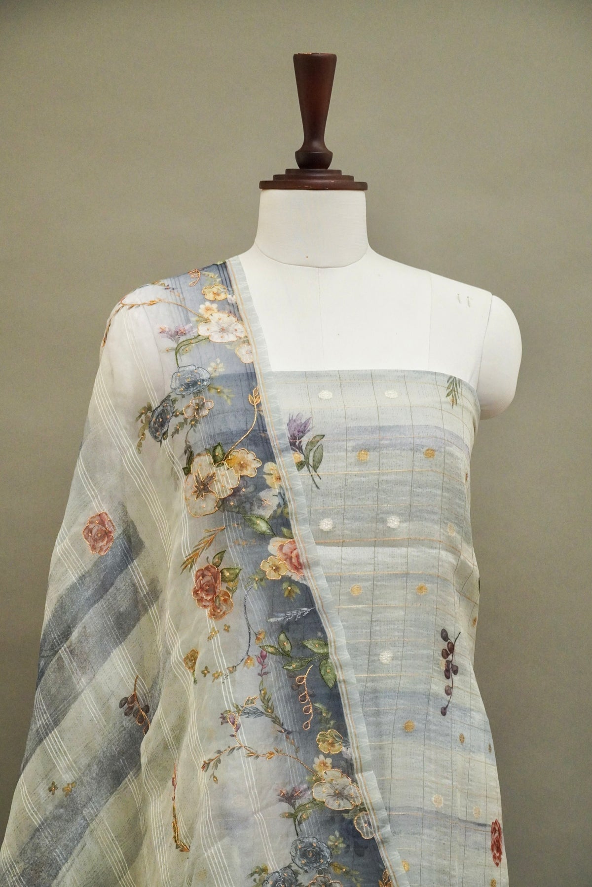 Handwoven Aqua Blue Banarsi Pure Tussar Munga Suit Set