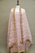 Handwoven Light Mauve Banarsi Pure Organza Silk Suit Set