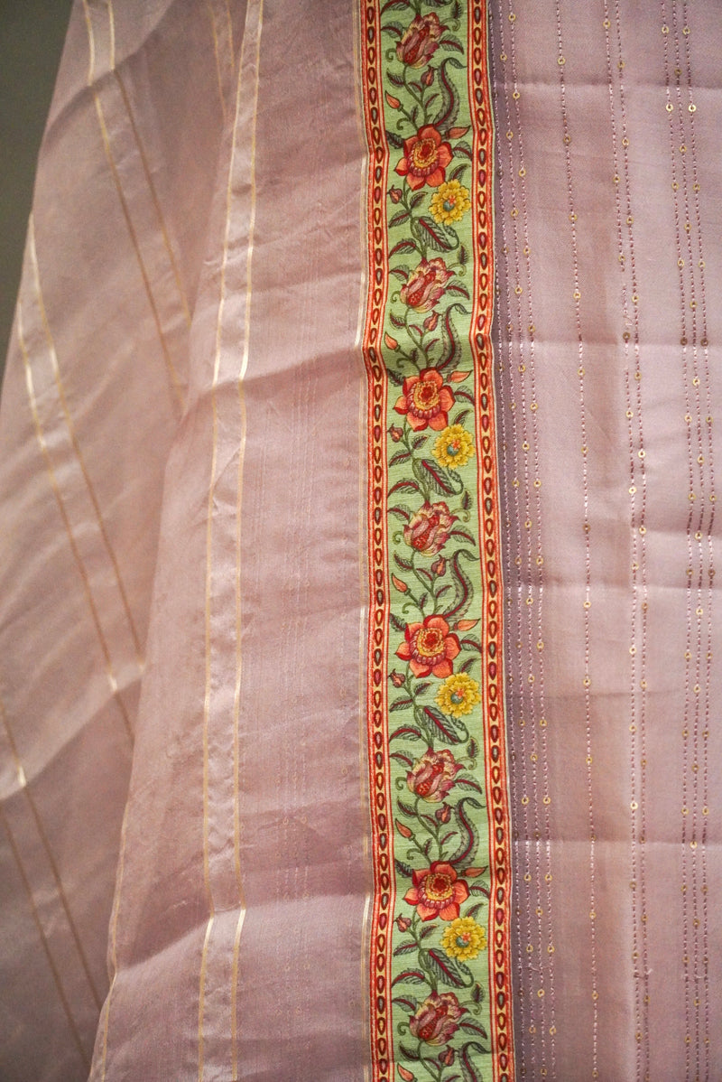 Handwoven Light Mauve Banarsi Pure Organza Silk Suit Set