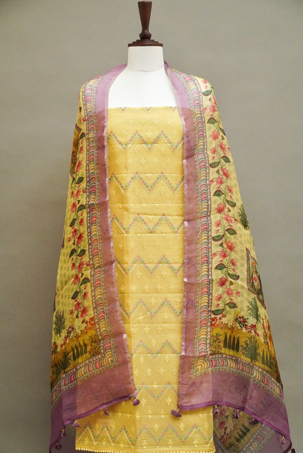Handwoven Light Yellow Banarsi Pure Organza Silk Suit Set
