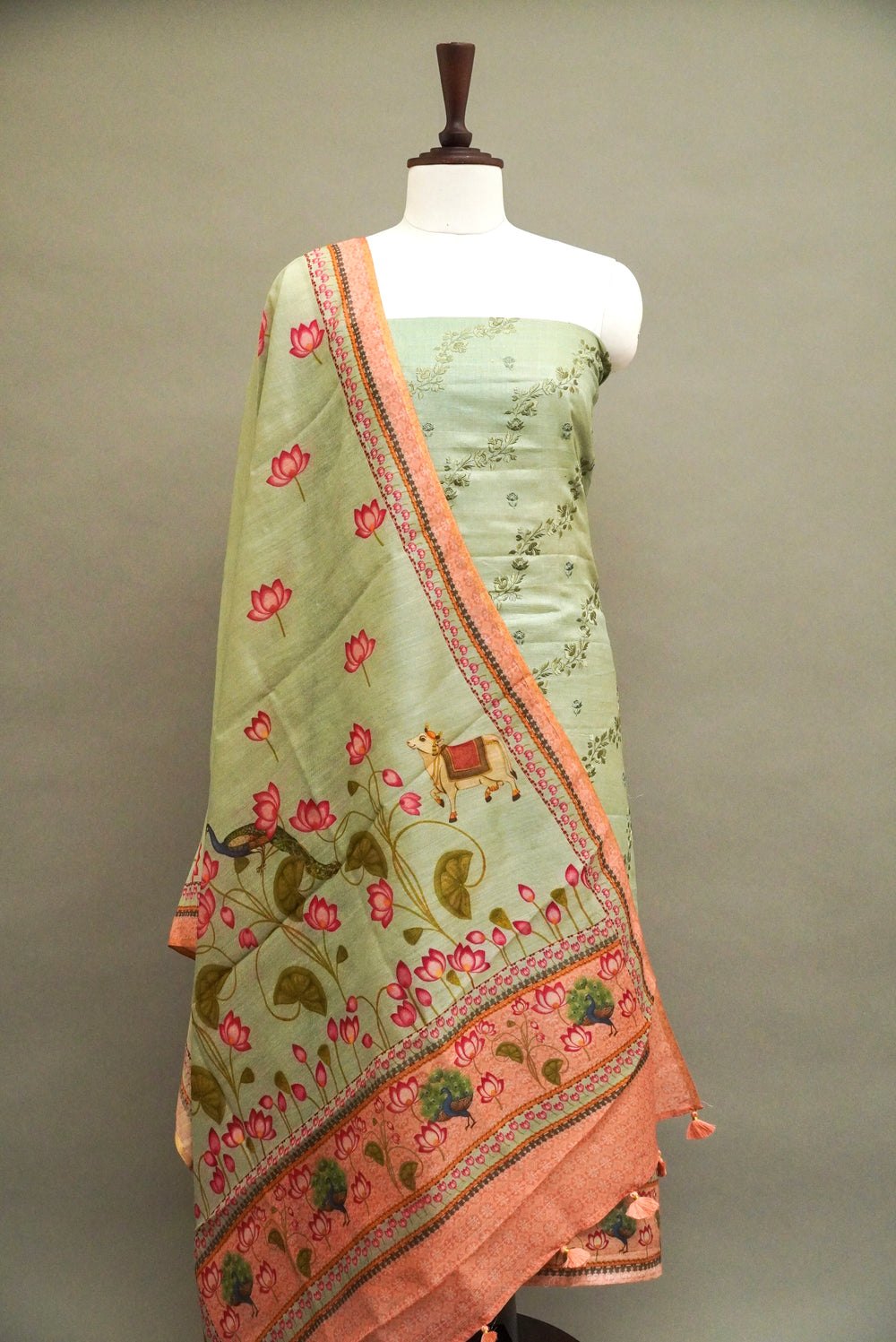 Handwoven Light Yellow Banarsi Pure Moonga Silk Suit Set