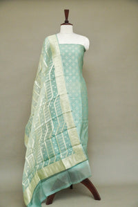 Handwoven Aqua Blue Banarsi Pure Tussar Silk Suit Set