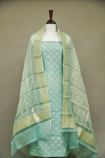 Handwoven Aqua Blue Banarsi Pure Tussar Silk Suit Set