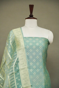 Handwoven Aqua Blue Banarsi Pure Tussar Silk Suit Set