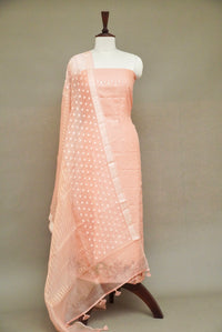 Handwoven Light Pink Banarsi Pure Organza Silk Suit Set