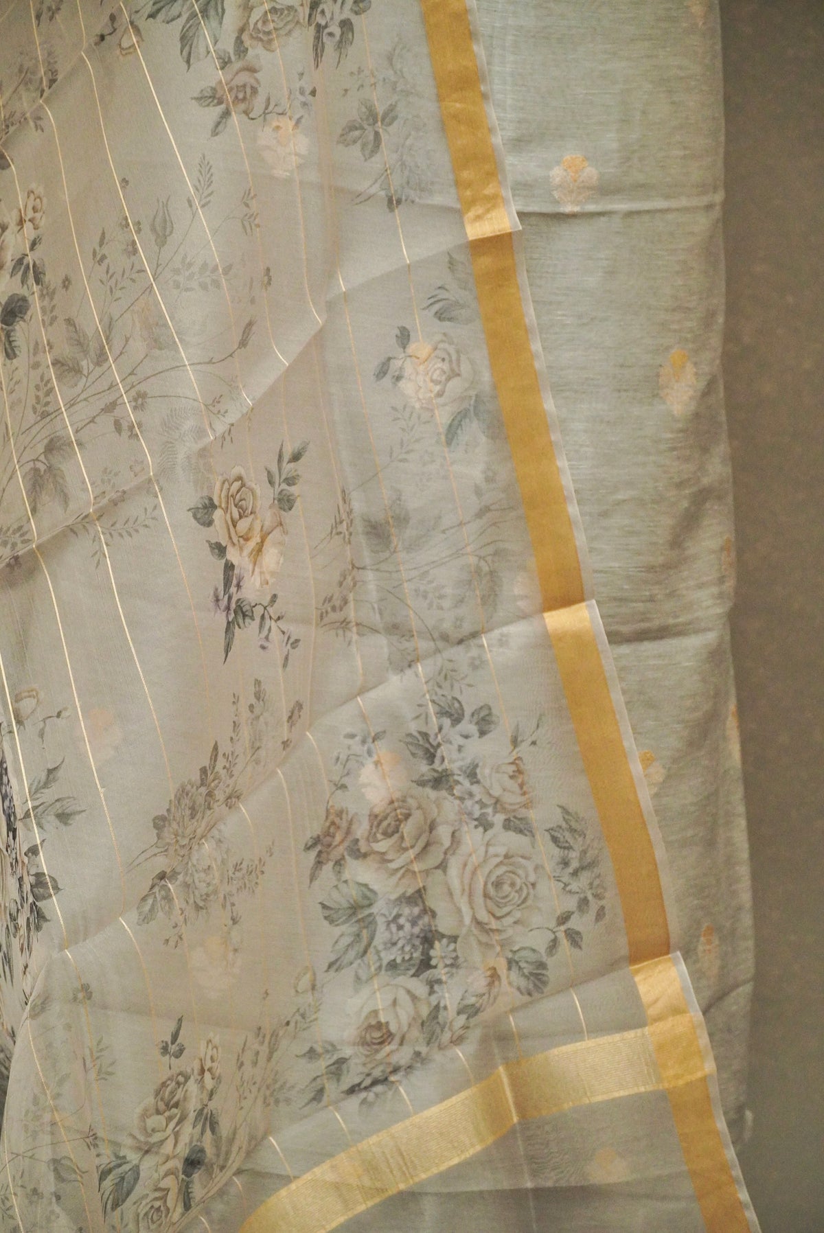Handwoven Dove Grey Banarsi Pure Tussar Silk Suit Set