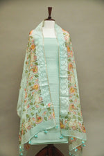Handwoven Powder Blue Banarsi Pure Tussar Munga Suit Set