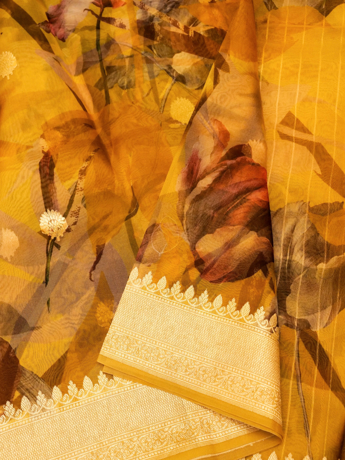 Mustard Yellow Breezy Organza Saree