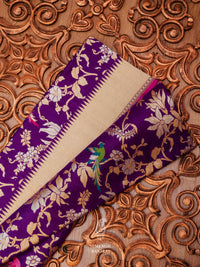 Handwoven Dark Purple Katan Silk Meenakari Jaal Saree