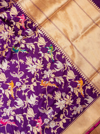 Handwoven Dark Purple Katan Silk Meenakari Jaal Saree
