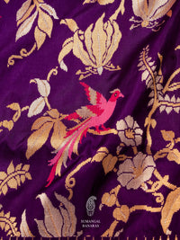 Handwoven Dark Purple Katan Silk Meenakari Jaal Saree