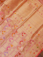 Handwoven Peach Katan Silk Meenakari Jaal Saree