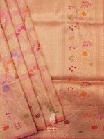 Handwoven Peach Katan Silk Meenakari Jaal Saree