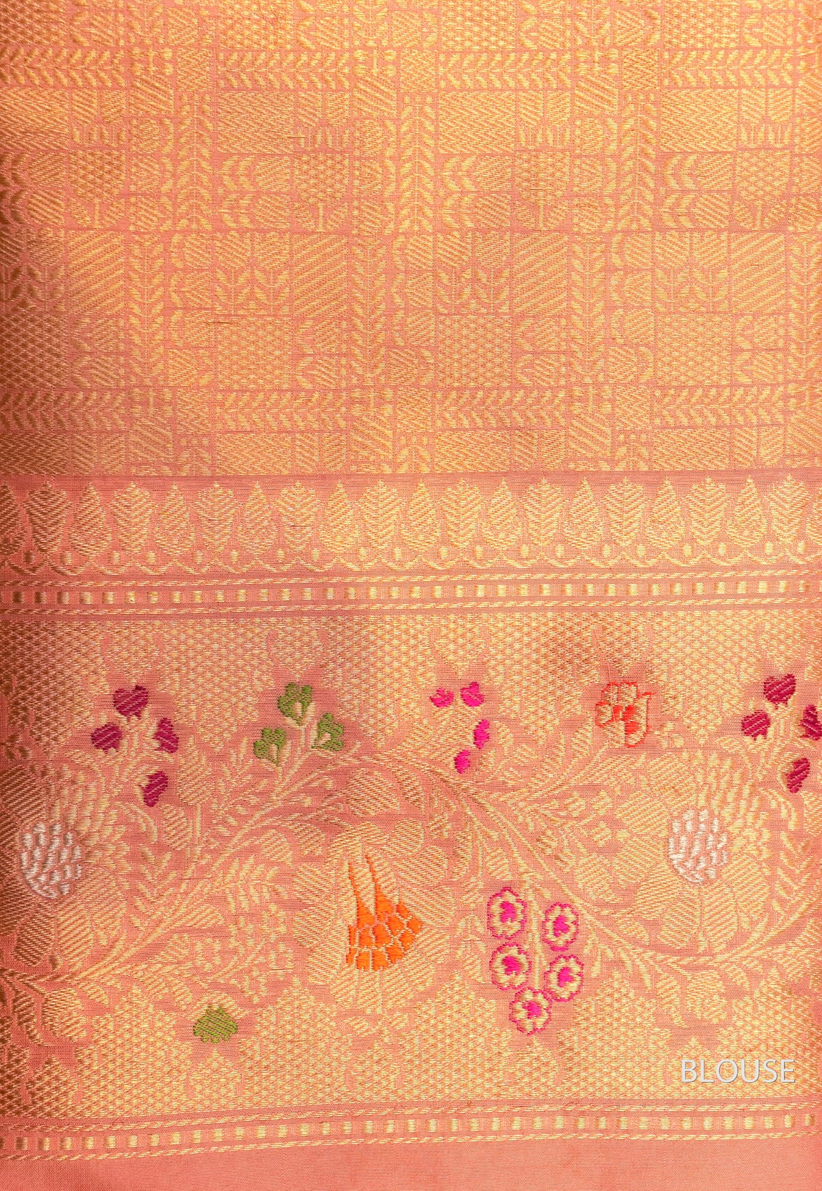 Handwoven Peach Katan Silk Meenakari Jaal Saree