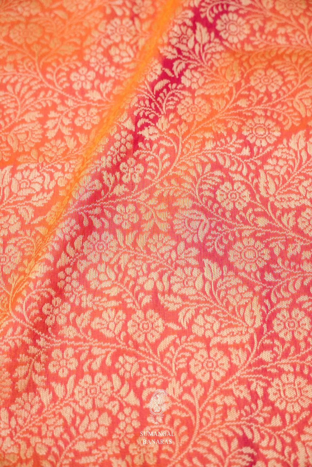Handwoven Banarsi Peach & Pink Katan Silk  Saree