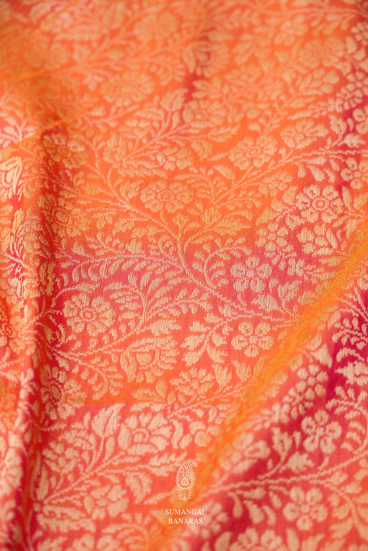 Handwoven Banarsi Peach & Pink Katan Silk  Saree