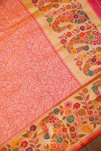 Handwoven Banarsi Peach & Pink Katan Silk  Saree