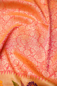 Handwoven Banarsi Peach & Pink Katan Silk  Saree