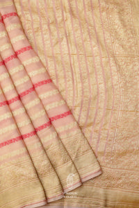 Handwoven Banarsi Peachy Pink Georgette Silk Saree