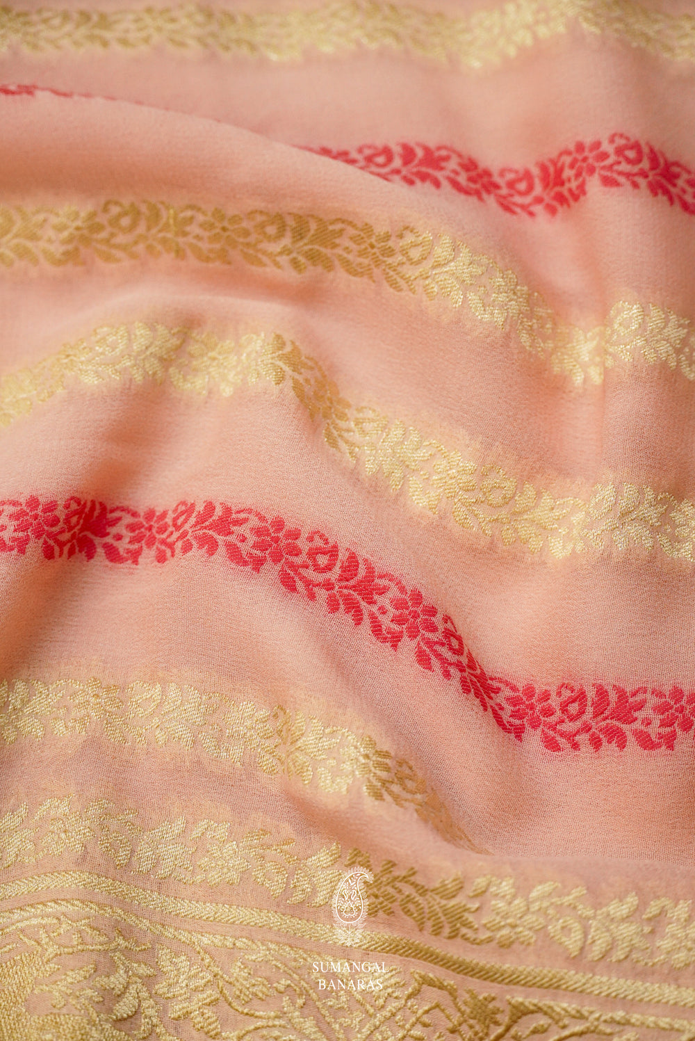 Handwoven Banarsi Peachy Pink Georgette Silk Saree