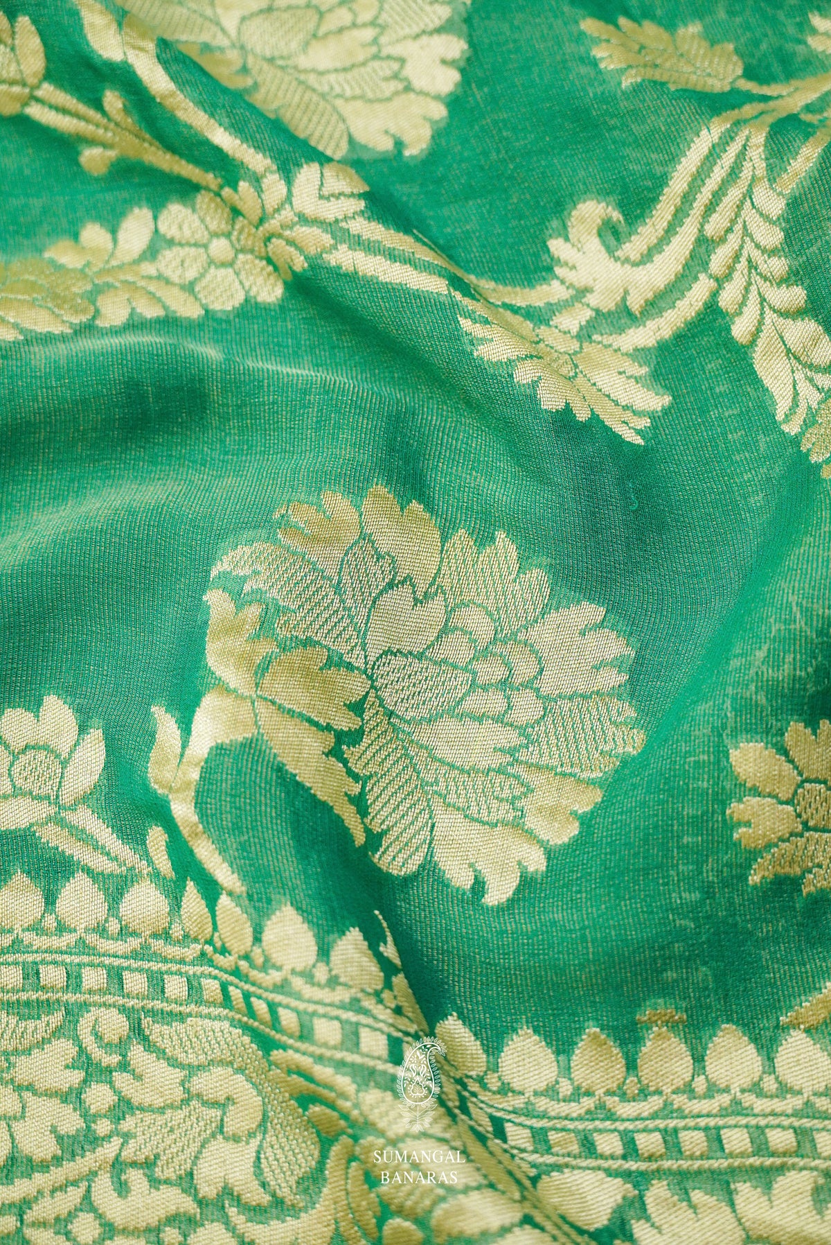 Handwoven Banarsi Aqua Green Georgette Silk Saree