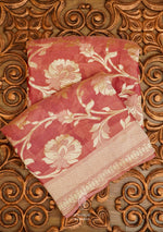 Handwoven Banarsi Pearl Peach Georgette Silk Saree