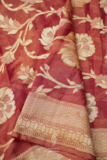 Handwoven Banarsi Pearl Peach Georgette Silk Saree