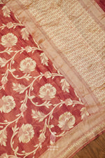 Handwoven Banarsi Pearl Peach Georgette Silk Saree