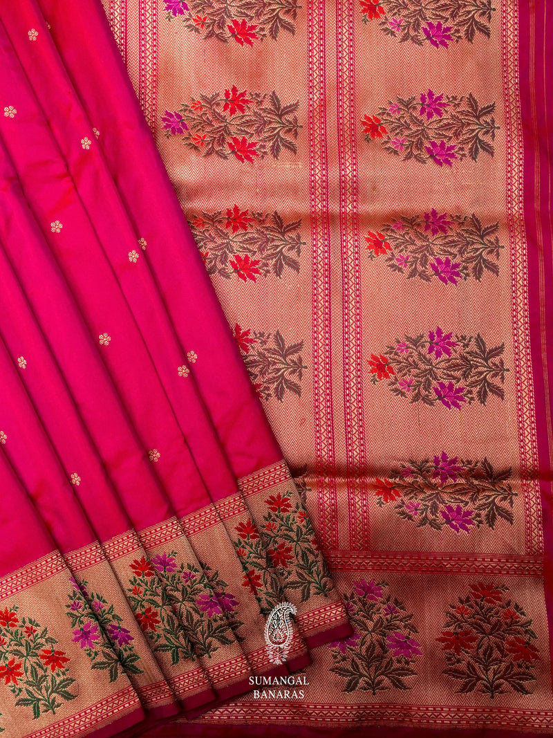 Handwoven Hot Pink Katan Silk Saree