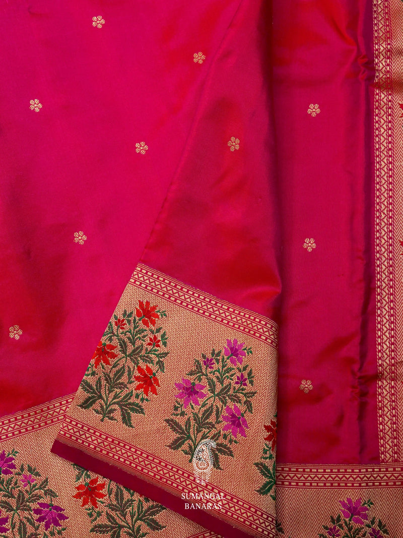 Handwoven Hot Pink Katan Silk Saree