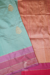 Handwoven Meenakari Mint Blue Katan Silk Saree