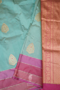 Handwoven Meenakari Mint Blue Katan Silk Saree