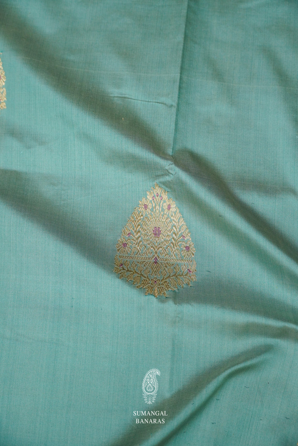 Handwoven Meenakari Mint Blue Katan Silk Saree