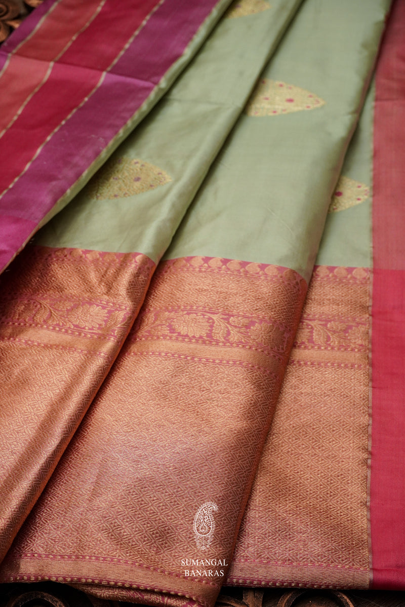 Handwoven Meenakari Mint Blue Katan Silk Saree