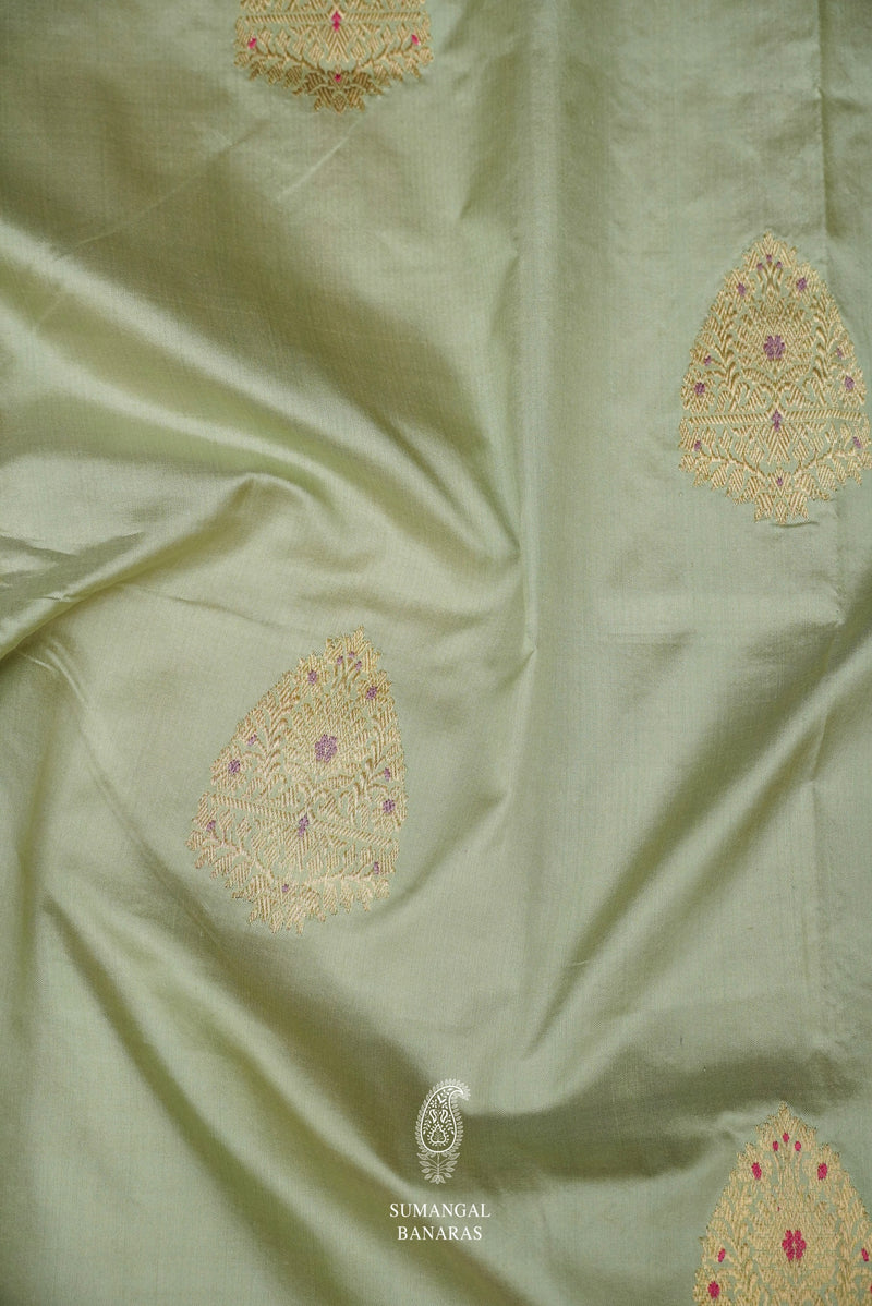 Handwoven Meenakari Pista Green Katan Silk Saree