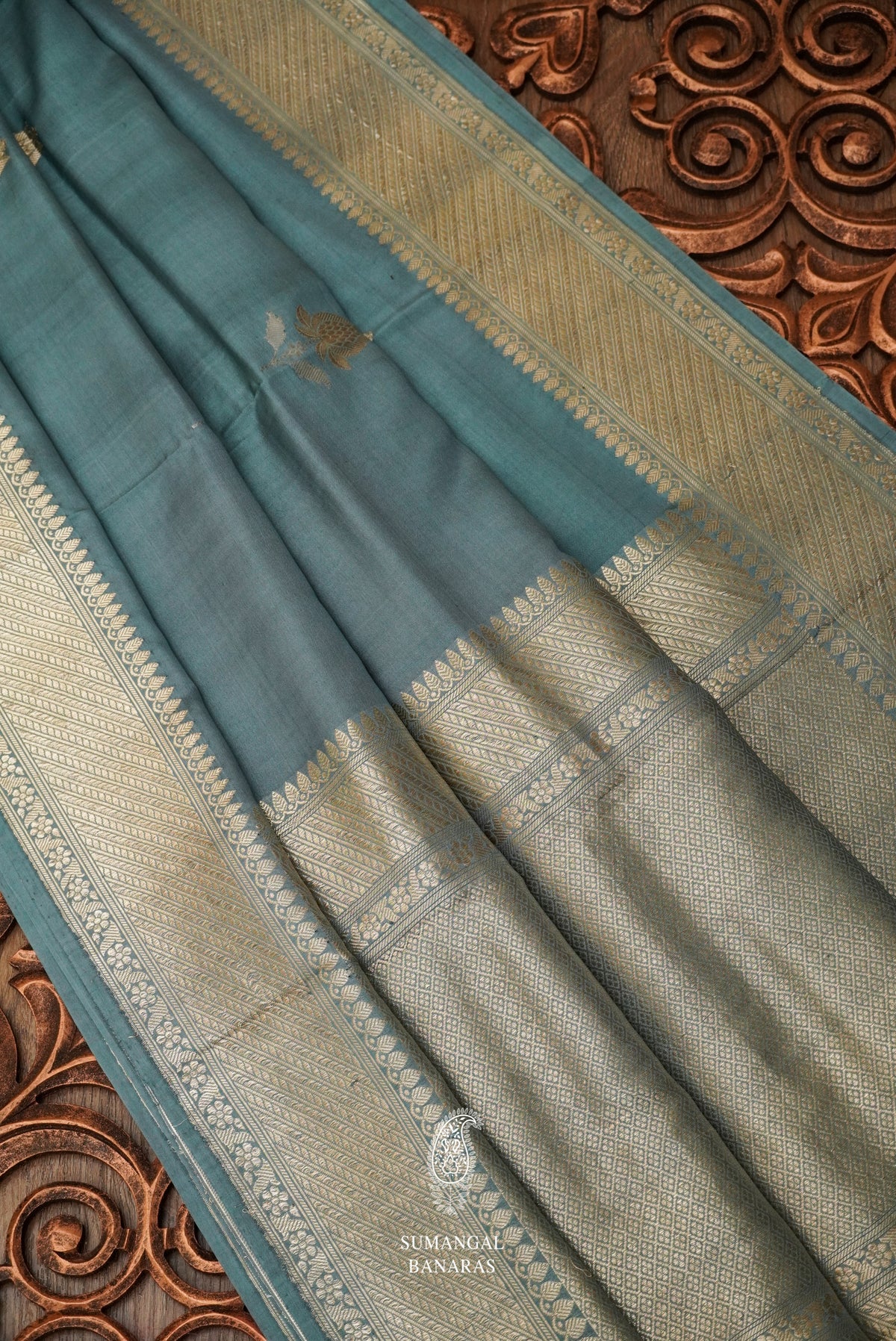 Handwoven Turkish Blue Katan Silk Saree