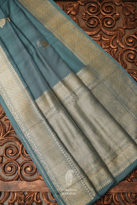 Handwoven Turkish Blue Katan Silk Saree