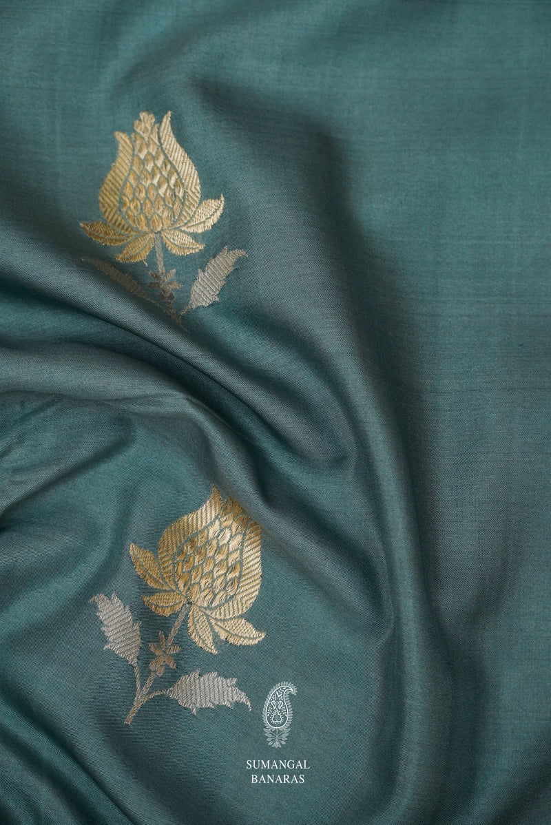 Handwoven Turkish Blue Katan Silk Saree