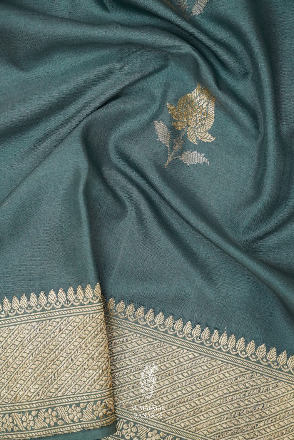 Handwoven Turkish Blue Katan Silk Saree