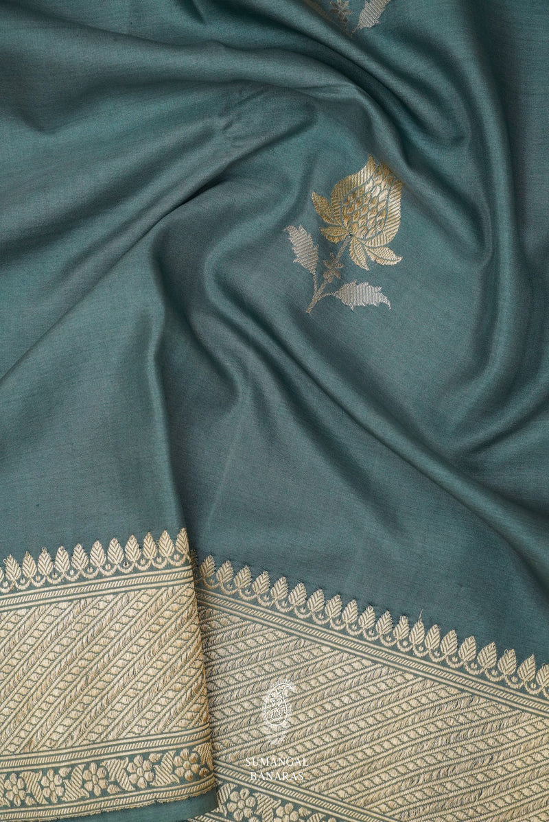 Handwoven Turkish Blue Katan Silk Saree
