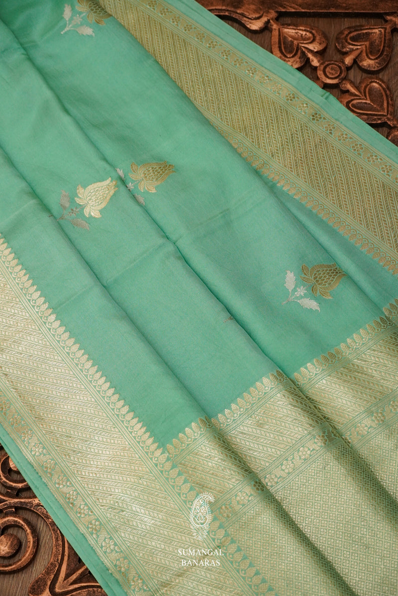 Handwoven Turquoise Blue Katan Silk Saree
