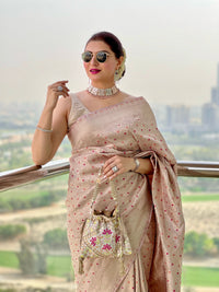 Handwoven Dusty Rose Pure Katan Silk Khinkhwab Saree