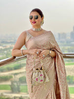 Handwoven Dusty Rose Pure Katan Silk Khinkhwab Saree