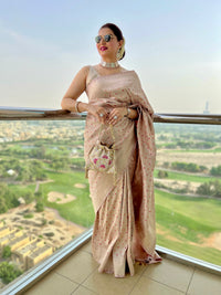 Handwoven Dusty Rose Pure Katan Silk Khinkhwab Saree